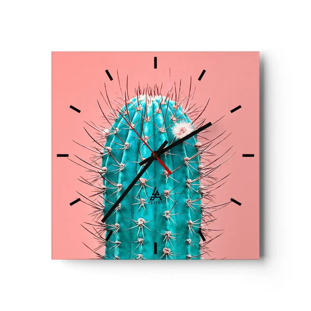 Reloj de pared - Reloj de vidrio - Una versión artística de un cactus sobre un fondo rosa. - 30x30cm - Se mira, pero no se toca - Decoración de pared moderna para salón y dormitorio ARTTOR