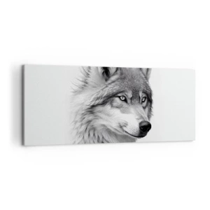Cuadro sobre lienzo - Impresión de Imagen - Un retrato realista de un lobo en tonos de gris. - 120x50cm - Alfa - sin duda - Decoración de pared moderna para salón y dormitorio ARTTOR