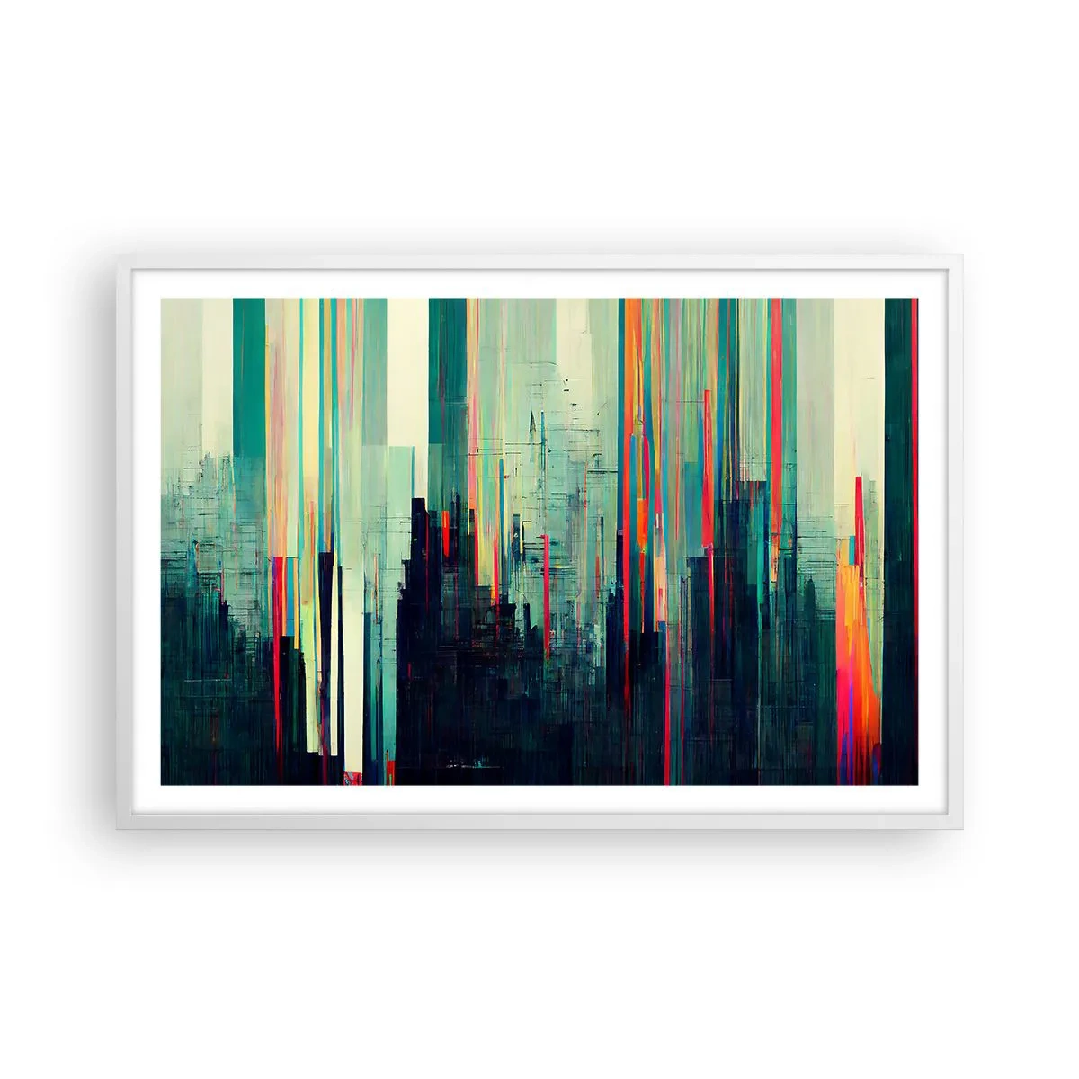 Póster en marco blanco - Ciudad futurista - 91x61 cm