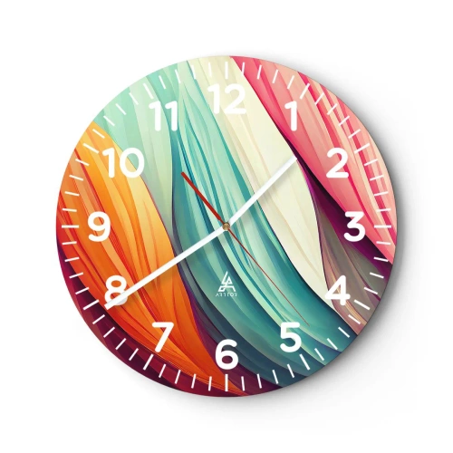 Reloj de pared - Reloj de vidrio - Tejido arco iris - 40x40 cm