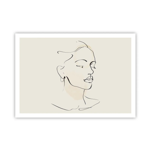 Póster - Un delicado boceto del rostro de una mujer sobre un fondo claro. - 100x70cm - Líneas que muestran seguridad - Decoración de pared moderna para salón y dormitorio ARTTOR