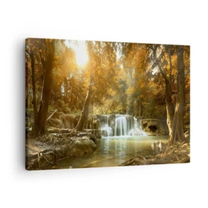 Cuadro sobre lienzo - Impresión de Imagen - Paisaje otoñal con cascada - 70x50cm - Una cascada en el parque - Decoración de pared moderna para salón y dormitorio ARTTOR