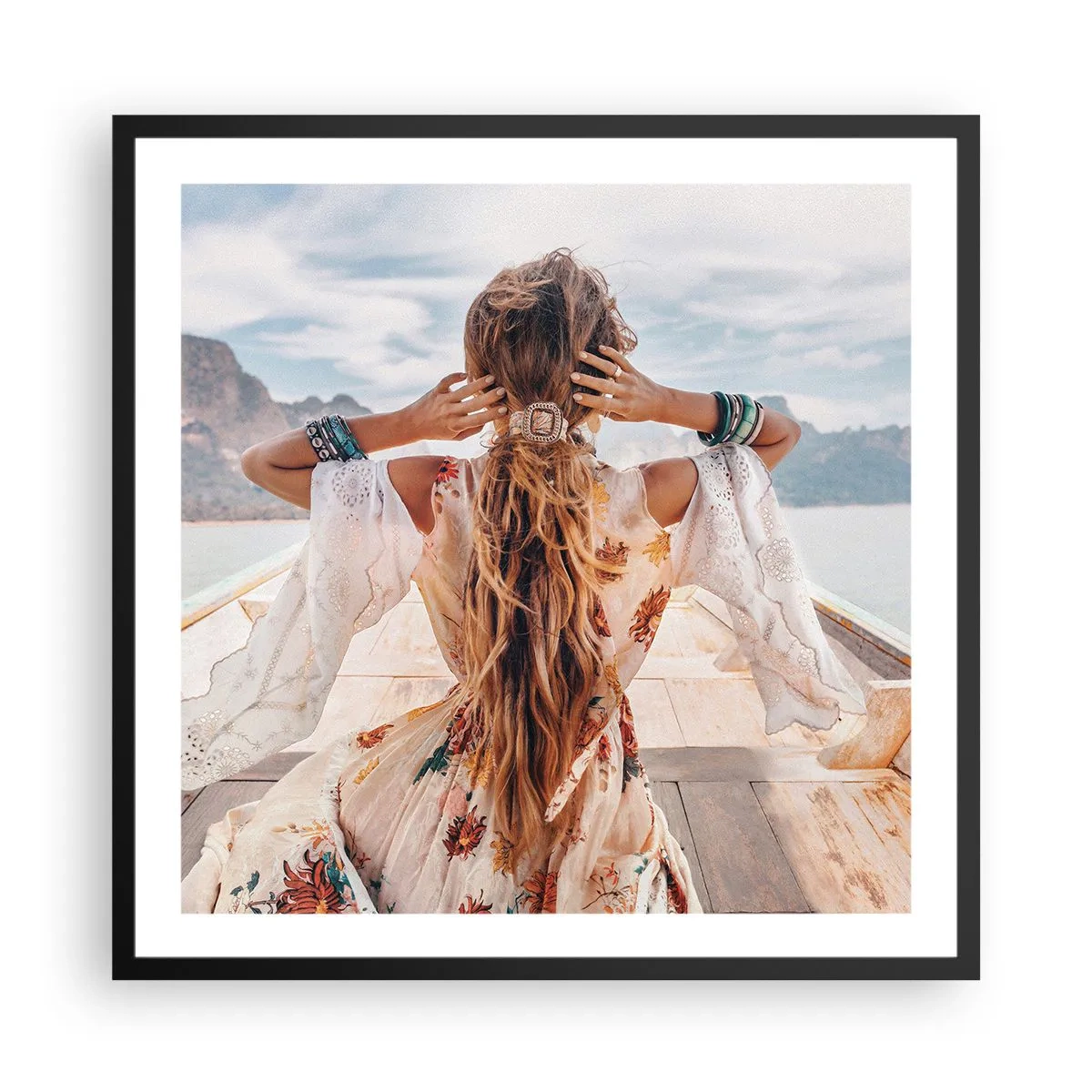 Póster en marco negro - Rumbo a la felicidad - 60x60 cm