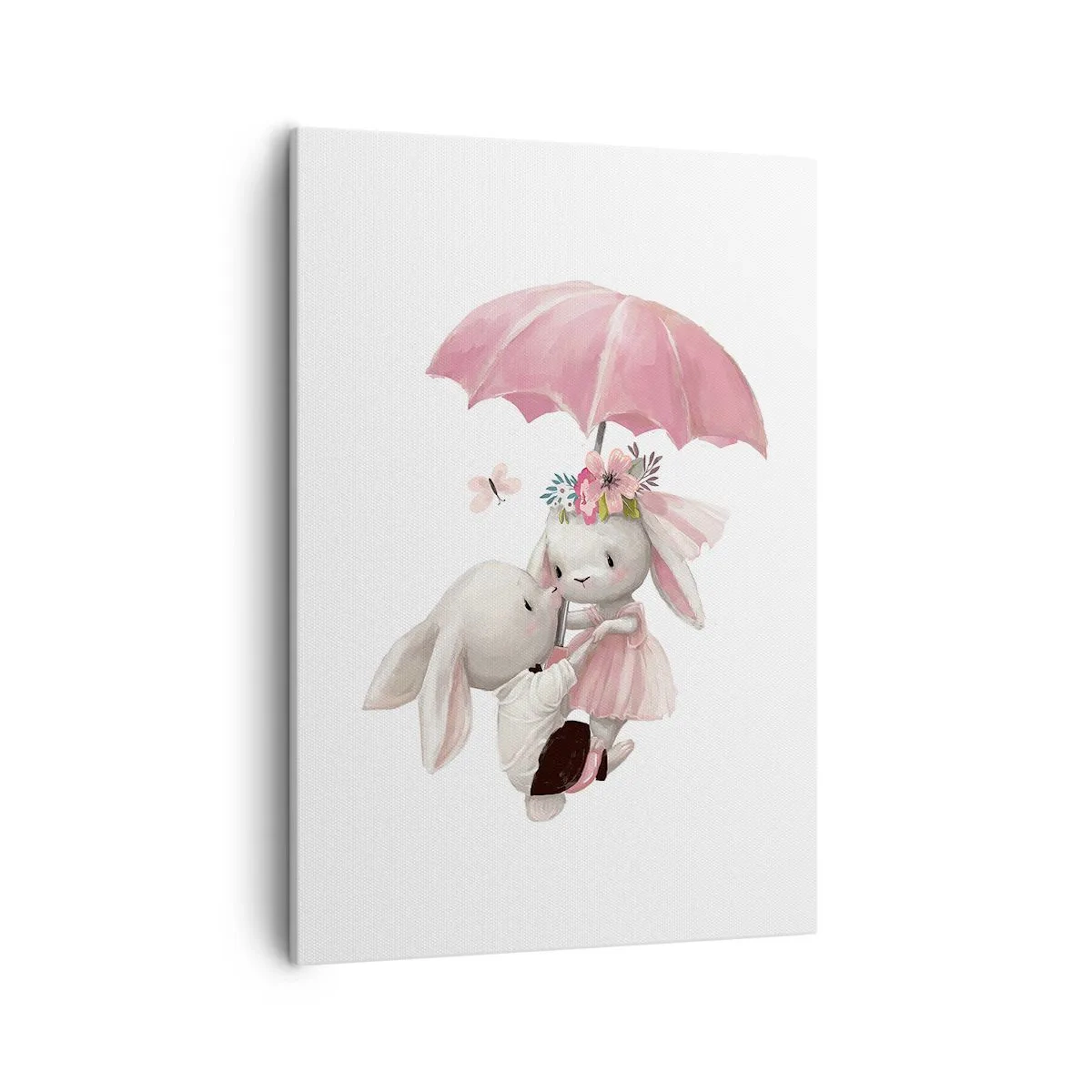 Cuadro sobre lienzo - Impresión de Imagen - Lindos conejitos bajo una sombrilla rosa - 50x70cm - Esto es amor - Decoración de pared moderna para salón y dormitorio ARTTOR