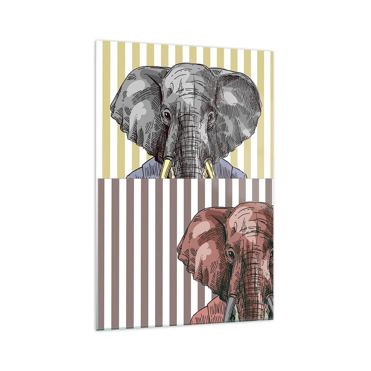 Cuadro sobre vidrio - Impresiones sobre Vidrio - Un elefante con traje sobre un fondo de rayas beige. - 70x100cm - Elegante por naturaleza - Decoración de pared moderna para salón y dormitorio ARTTOR