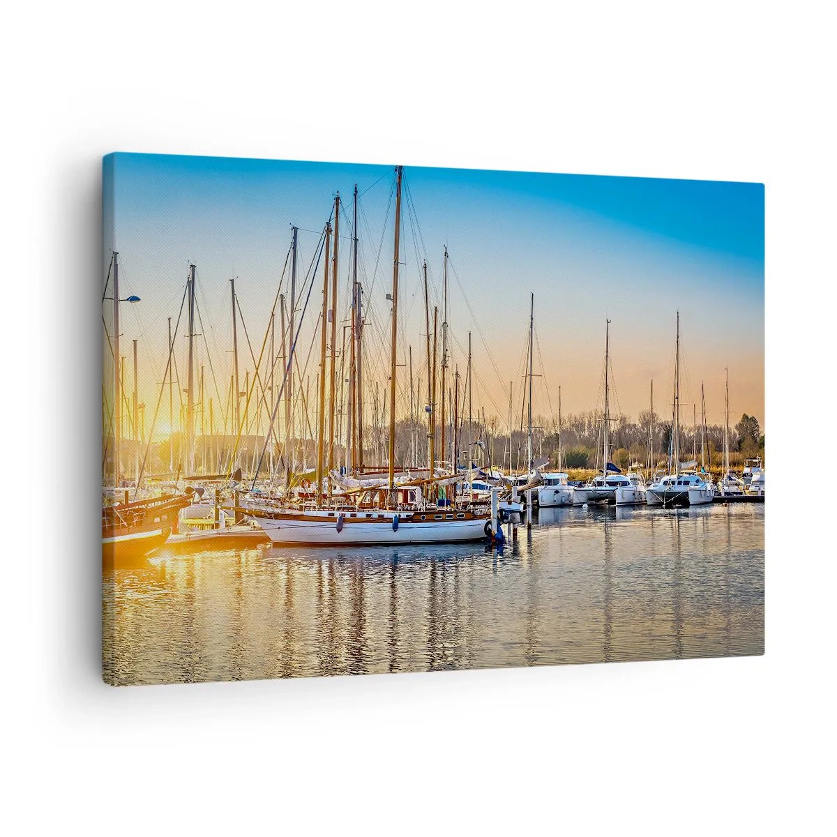 Cuadro sobre lienzo - Impresión de Imagen - Puesta de sol sobre un puerto deportivo lleno de veleros - 70x50cm - El viento debe dormir también - Decoración de pared moderna para salón y dormitorio ARTTOR