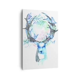 Cuadro sobre lienzo - Impresión de Imagen - Un gráfico caprichoso de ciervo con motivos de naturaleza y mariposas. - 80x120cm - La fuerza y la dulzura de la naturaleza - Decoración de pared moderna para salón y dormitorio ARTTOR