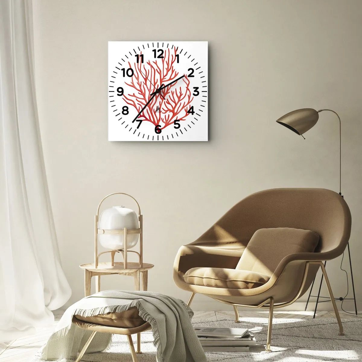 Reloj de pared - Reloj de vidrio - Filigrana de coral - 40x40 cm