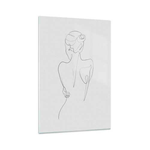 Cuadro sobre vidrio - Impresiones sobre Vidrio - Una línea de contorno que muestra una silueta femenina sobre un fondo claro. - 70x100cm - Música del cuerpo - Decoración de pared moderna para salón y dormitorio ARTTOR