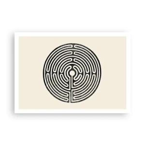 Póster - Laberinto circular en blanco y negro sobre un fondo claro - 100x70cm - Orden misterioso - Decoración de pared moderna para salón y dormitorio ARTTOR
