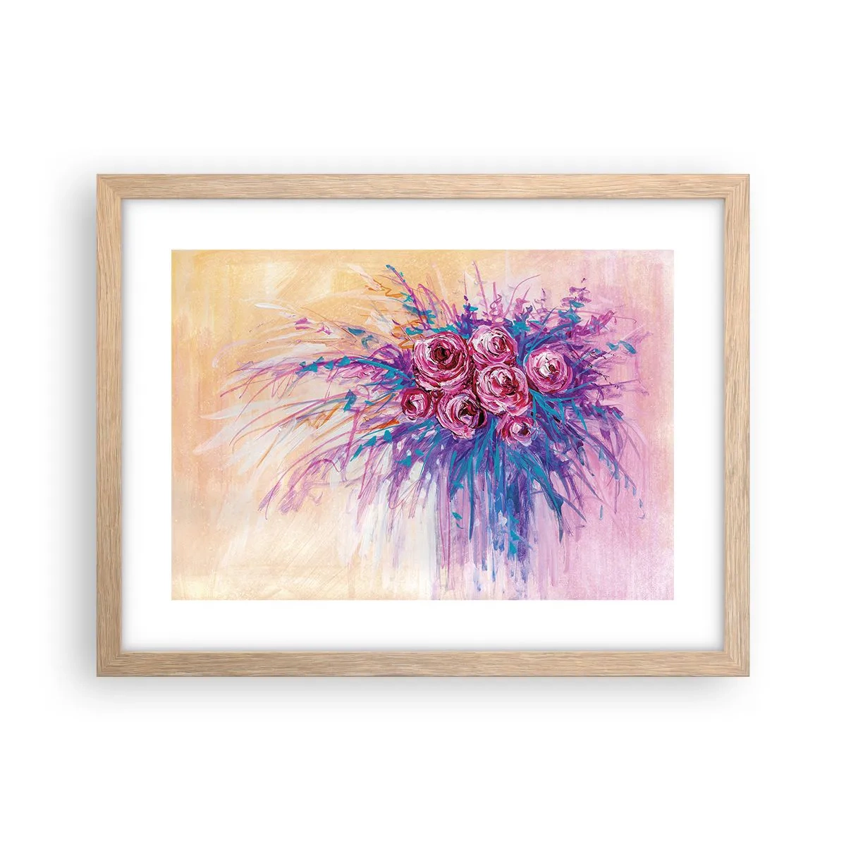 Póster en marco roble claro - Fuente de rosas - 40x30 cm