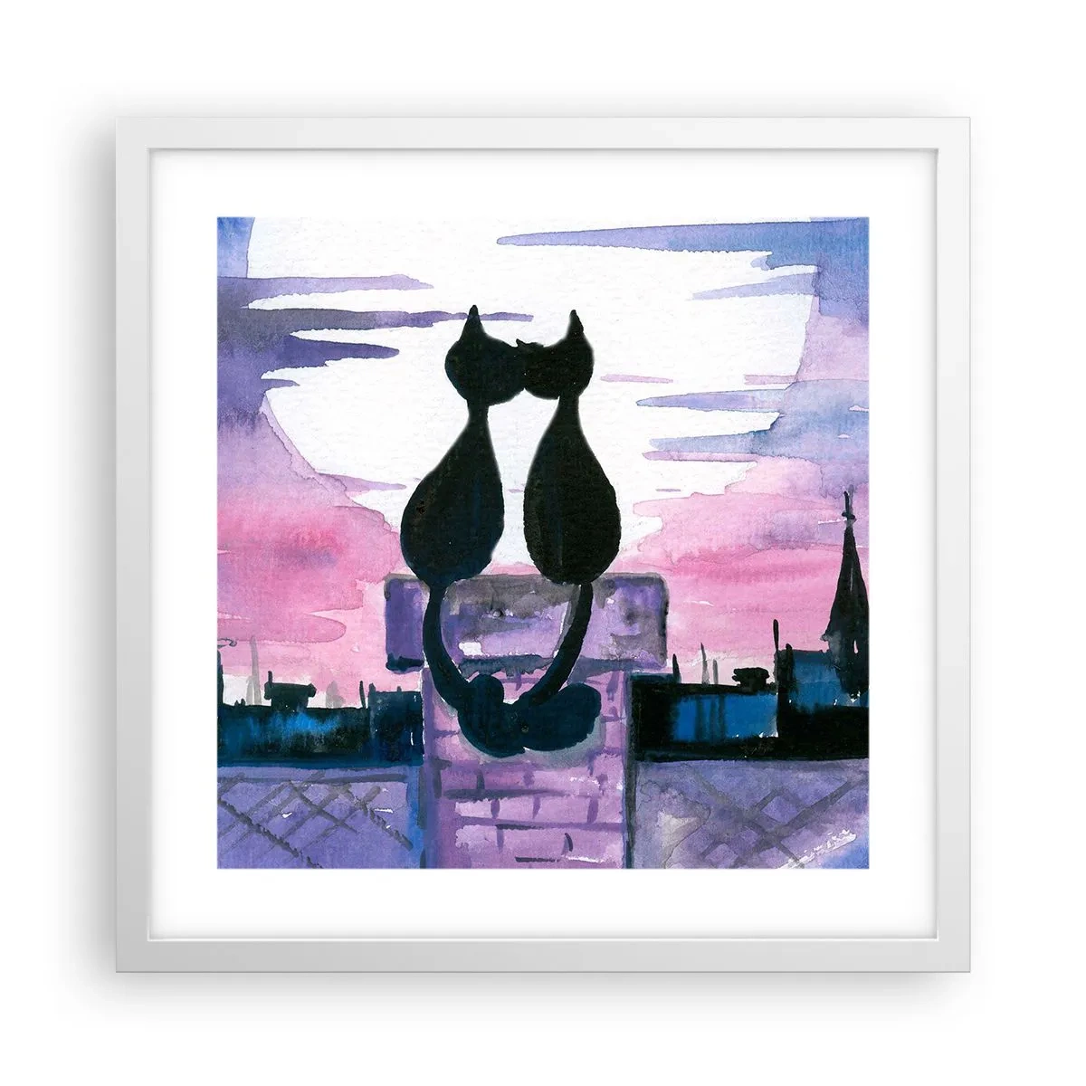 Póster en marco blanco - Cita bajo la luna - 40x40 cm