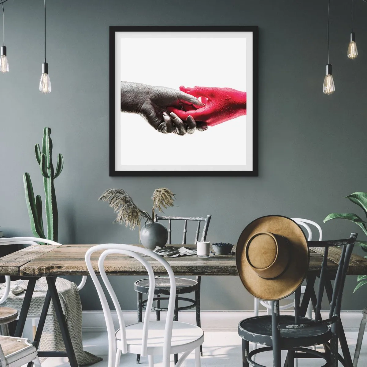 Póster en marco negro - Juntos, aunque diferentes - 30x30 cm