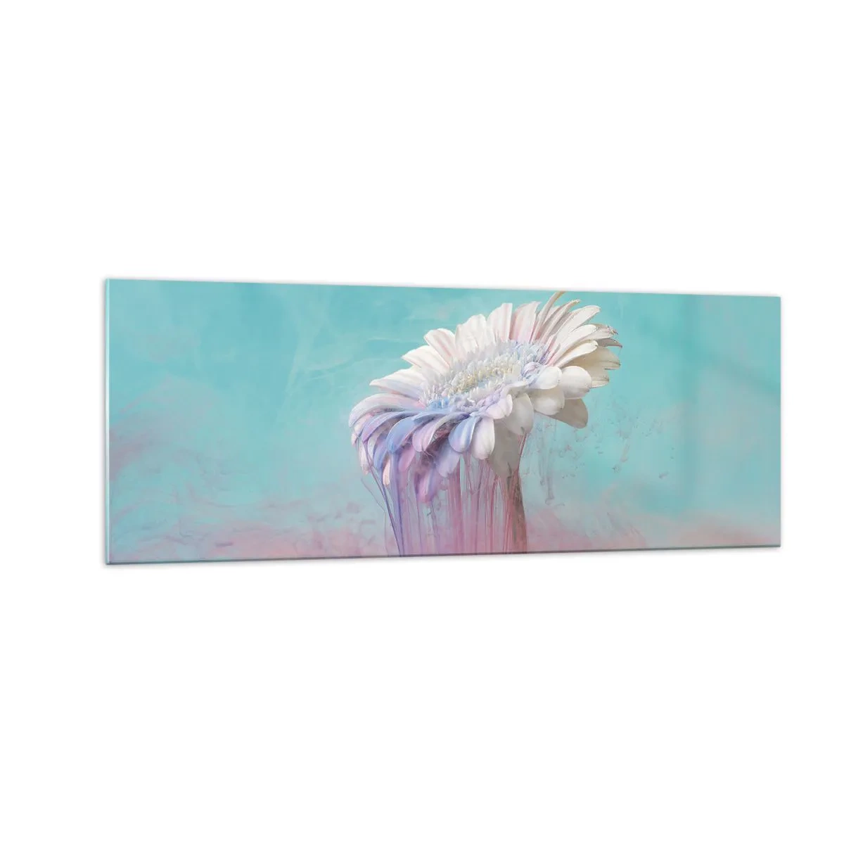 Cuadro sobre vidrio - Impresiones sobre Vidrio - Gerbera pastel con efecto difuminado - 140x50cm - El inframundo de las flores - Decoración de pared moderna para salón y dormitorio ARTTOR
