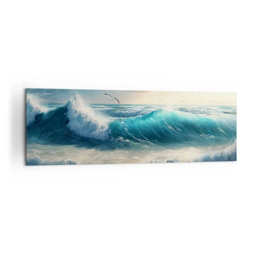 Cuadro sobre lienzo - Impresión de Imagen - Olas del mar en la playa bajo un cielo azul con gaviotas - 160x50cm - La brisa solo para ti - Decoración de pared moderna para salón y dormitorio ARTTOR