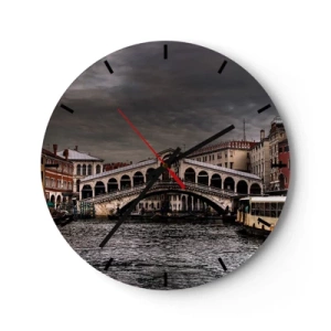Reloj de pared - Reloj de vidrio - El Puente de Rialto en Venecia bajo un cielo nublado - 30x30cm - Promesa de una velada veneciana - Decoración de pared moderna para salón, cocina y dormitorio ARTTOR