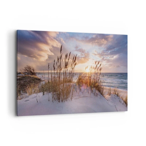 Cuadro sobre lienzo - Impresión de Imagen - Dunas con hierbas con el sol poniente como telón de fondo - 120x80cm - Adiós al sol y al viento - Decoración de pared moderna para salón y dormitorio ARTTOR