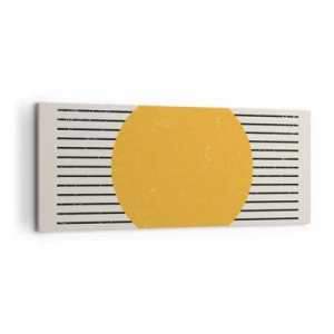 Cuadro sobre lienzo - Impresión de Imagen - Un círculo amarillo sobre un fondo de líneas horizontales blancas y negras. - 120x50cm - El poder de la sencillez - Decoración de pared moderna para salón y dormitorio ARTTOR
