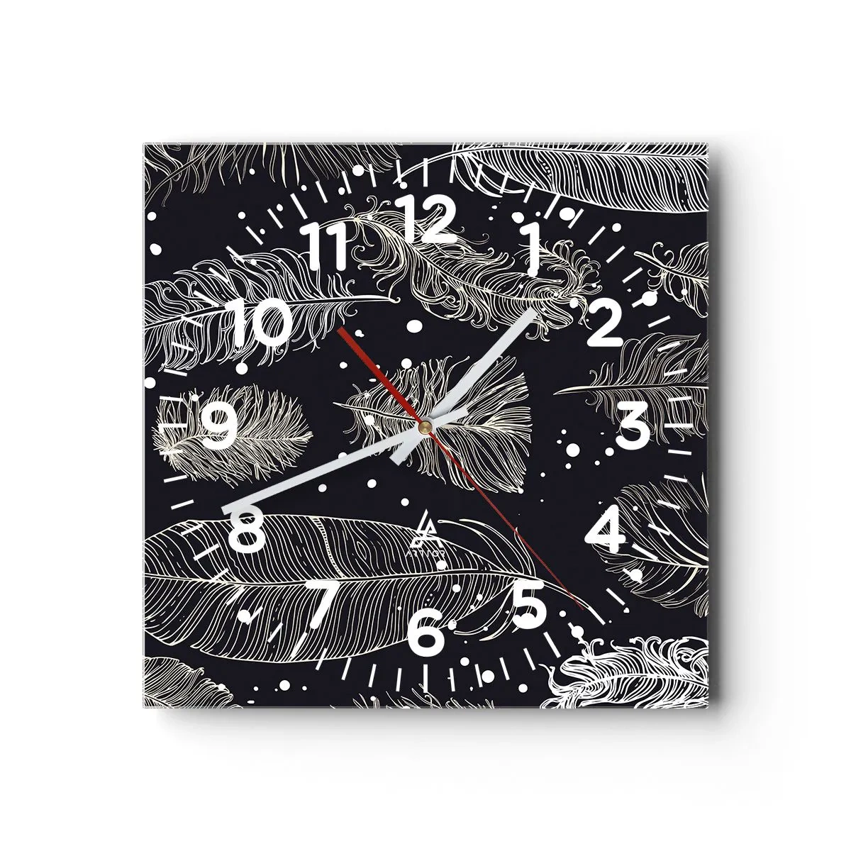 Reloj de pared - Reloj de vidrio - Encaje de plumas - 40x40 cm
