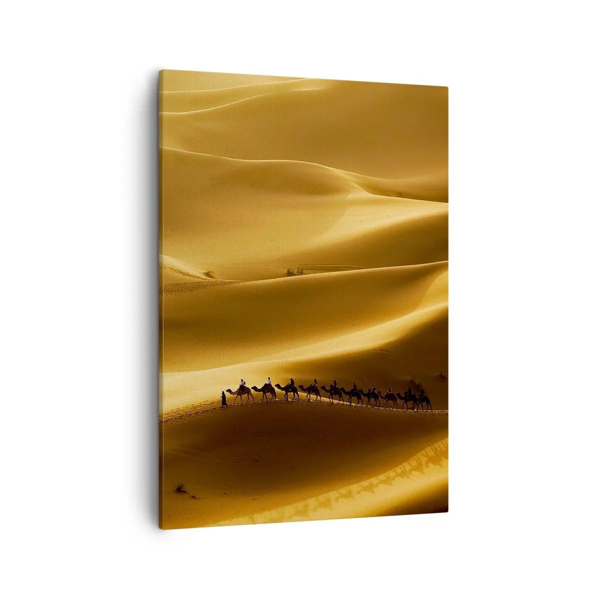 Cuadro sobre lienzo - Impresión de Imagen - Una caravana de camellos vagando por las dunas doradas del desierto. - 50x70cm - Caravana sobre las olas del desierto - Decoración de pared moderna para salón y dormitorio ARTTOR