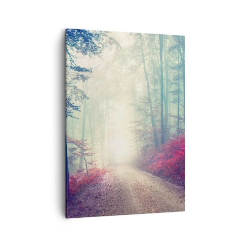 Cuadro sobre lienzo - Impresión de Imagen - Un sendero forestal mágico rodeado de árboles y niebla. - 50x70cm - Qué bueno es levantarse al amanecer - Decoración de pared moderna para salón y dormitorio ARTTOR