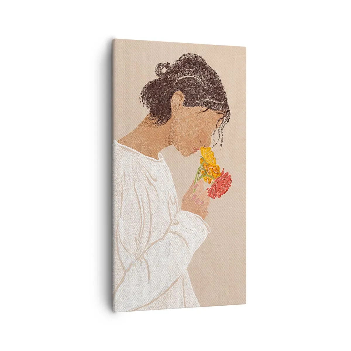 Cuadro sobre lienzo - Impresión de Imagen - Joven con flores - 55x100 cm