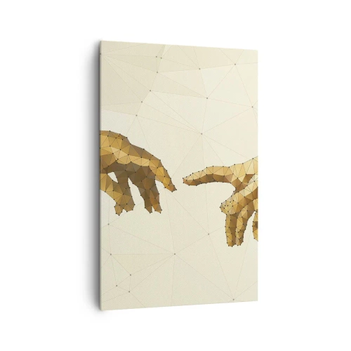 Cuadro sobre lienzo - Impresión de Imagen - Manos geométricas que se extienden una hacia la otra sobre un fondo claro. - 80x120cm - Geometría divina - Decoración de pared moderna para salón y dormitorio ARTTOR