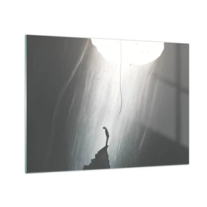Cuadro sobre vidrio - Impresiones sobre Vidrio - Un hombre de pie en la oscuridad al pie de una salida luminosa sobre un abismo. - 70x50cm - Siempre hay una salida - Decoración de pared moderna para salón y dormitorio ARTTOR
