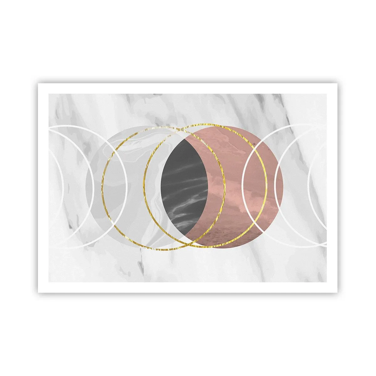 Póster - Composición geométrica abstracta con círculos y detalles metálicos. - 100x70cm - Música de las esferas - Decoración de pared moderna para salón y dormitorio ARTTOR