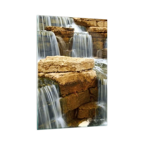 Cuadro sobre vidrio - Impresiones sobre Vidrio - Una cascada que fluye por escalones de piedra. - 80x120cm - Escalera al cielo - Decoración de pared moderna para salón y dormitorio ARTTOR