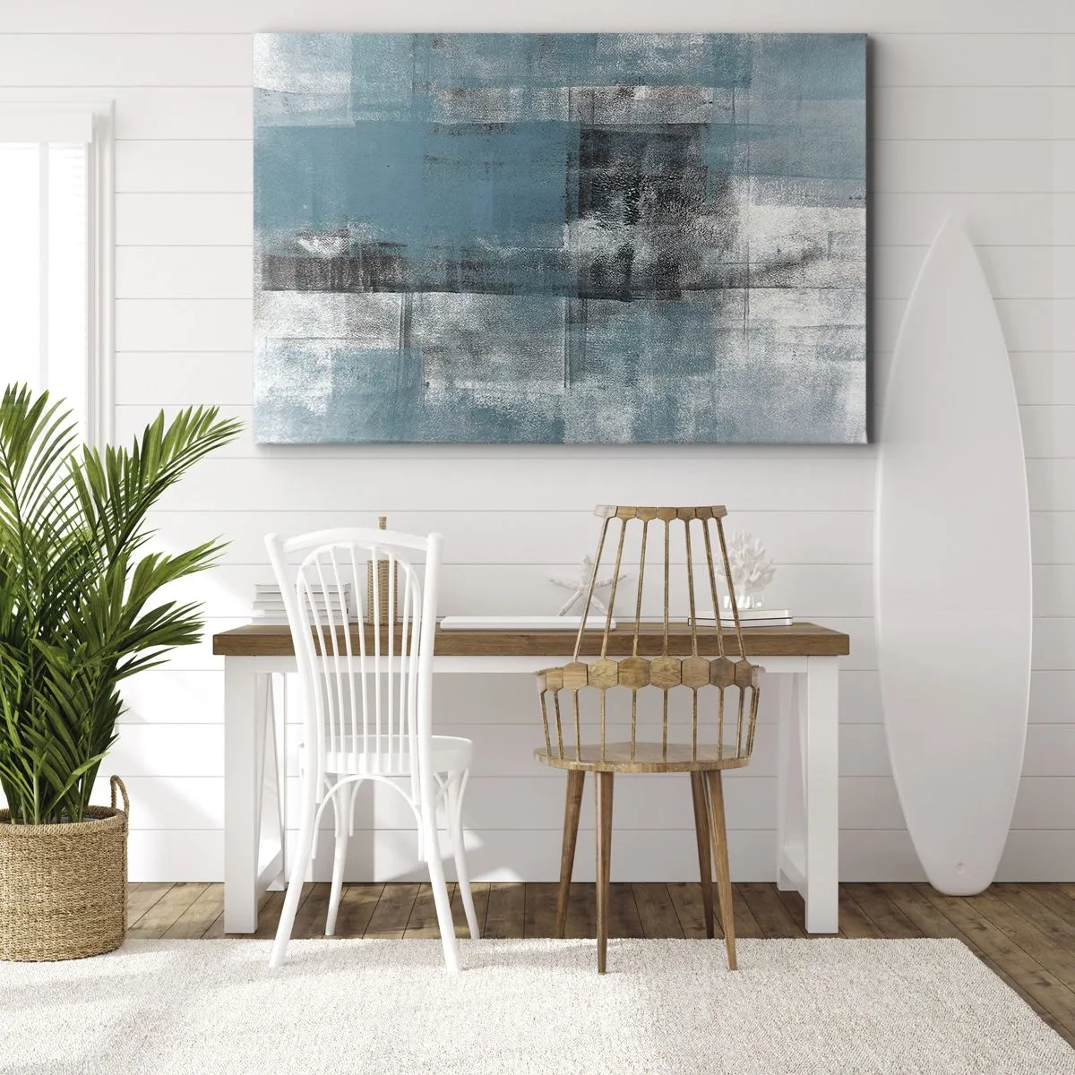 Cuadro sobre lienzo - Impresión de Imagen - Una composición abstracta en tonos azules con textura y capas. - 70x50cm - Agua y aire - Decoración de pared moderna para salón y dormitorio ARTTOR