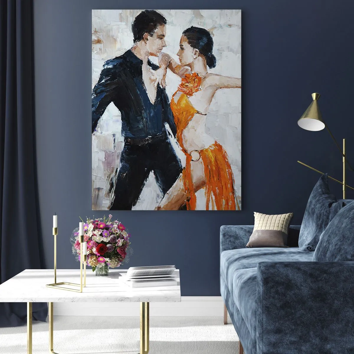 Cuadro sobre vidrio - Impresiones sobre Vidrio - Una pareja bailando en una pose dinámica frente a un fondo de estilo impresionista. - 50x70cm - Dirty dancing - Decoración de pared moderna para salón y dormitorio ARTTOR