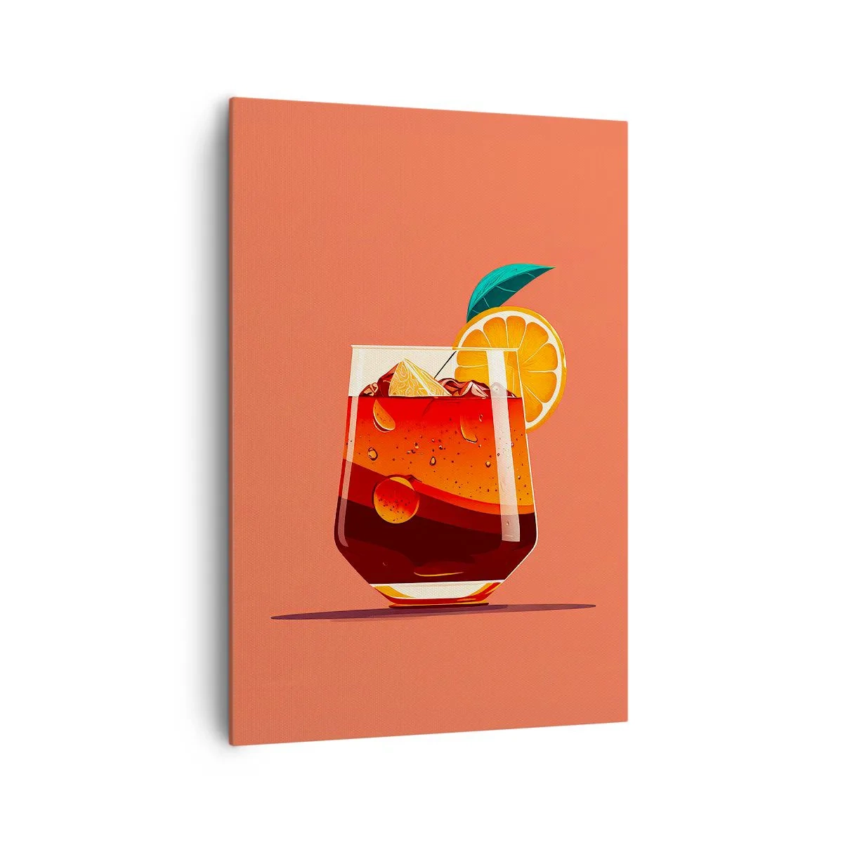 Cuadro sobre lienzo - Impresión de Imagen - Un vaso de bebida y una rodaja de naranja sobre un fondo naranja. - 70x100cm - Refresco de verano - Decoración de pared moderna para salón y dormitorio ARTTOR