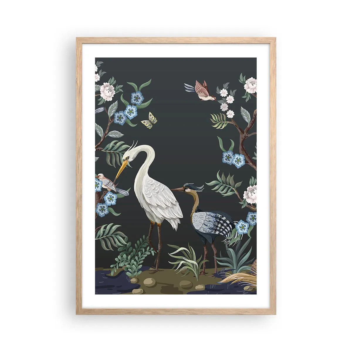 Póster en marco roble claro - Desfile de aves - 50x70 cm