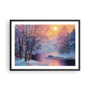 Póster en marco negro - Paisaje invernal con río y árboles al amanecer. - 70x50cm - Colores del invierno - Decoración de pared moderna para salón y dormitorio ARTTOR
