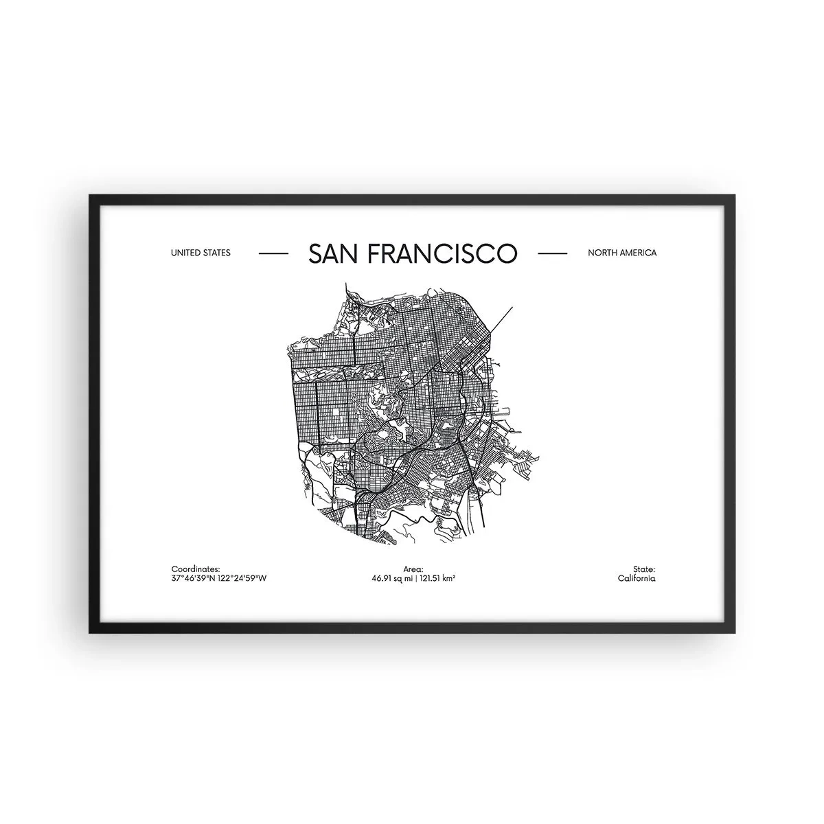 Póster en marco negro - Anatomía de San Francisco - 91x61 cm