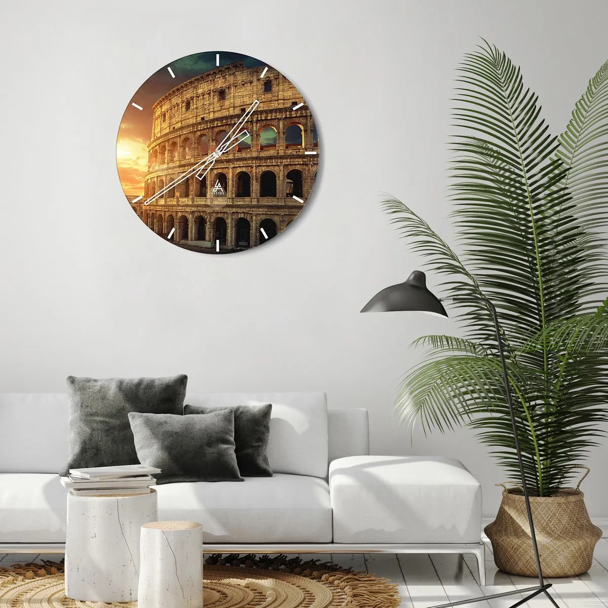 Reloj de pared - Reloj de vidrio - El Coliseo de Roma al atardecer - 30x30cm - Una impresión colosal - Decoración de pared moderna para salón, cocina y dormitorio ARTTOR