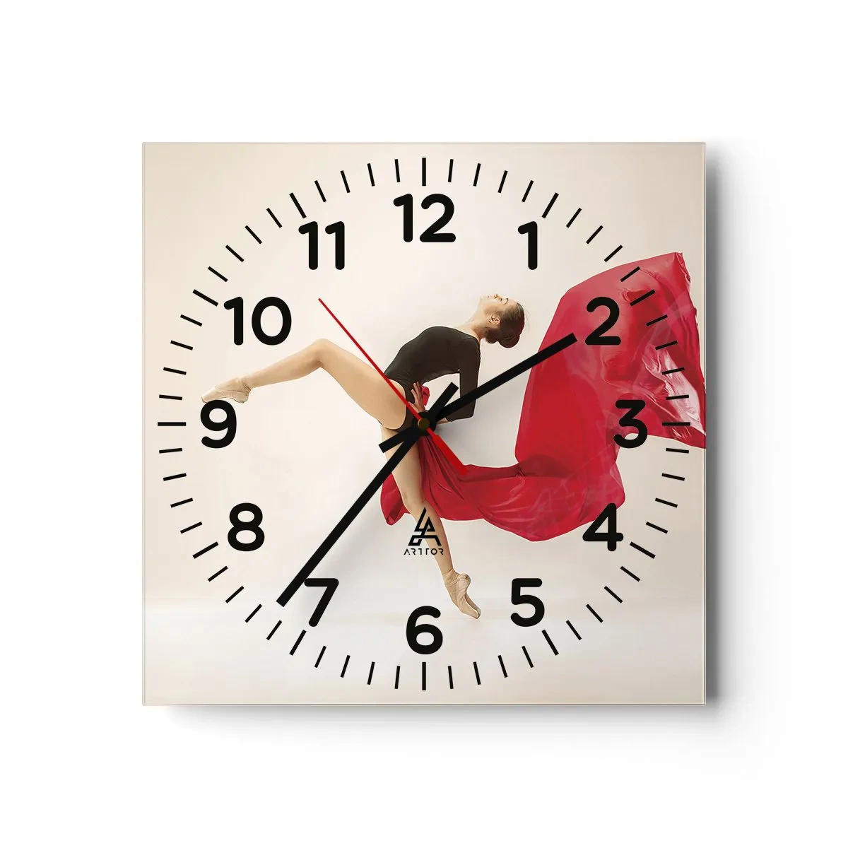 Reloj de pared - Reloj de vidrio - Rojo y negro - 30x30 cm