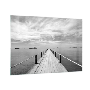 Cuadro sobre vidrio - Impresiones sobre Vidrio - Un muelle de madera que se pierde en la distancia a través de un mar en calma. - 100x70cm - Hora de viajar - Decoración de pared moderna para salón y dormitorio ARTTOR