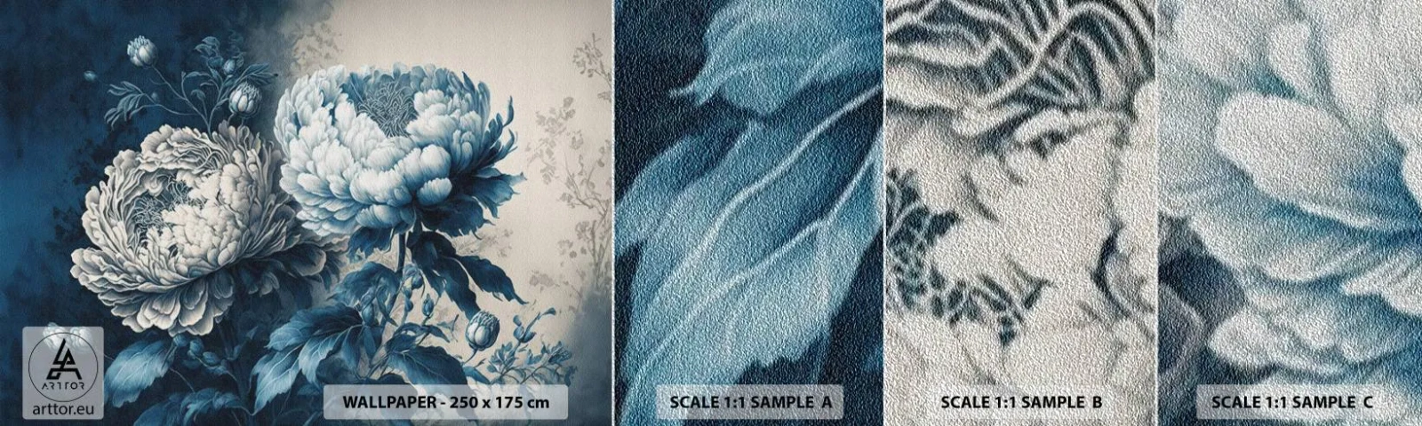 Muestra de fotomural Premium Sand - Una pareja unida - flores, Clásico, Rococó - 100x30 cm