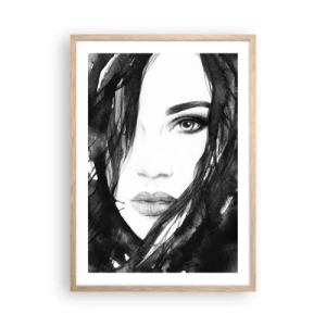 Póster en marco roble claro - Retrato de una dama en blanco y negro - 50x70 cm
