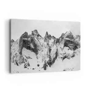 Cuadro sobre lienzo - Impresión de Imagen - Picos de montañas nevados en blanco y negro - 100x70cm - Cresta amenazante - Decoración de pared moderna para salón y dormitorio ARTTOR