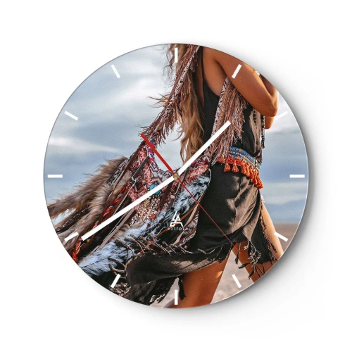 Reloj de pared - Reloj de vidrio - Estilo boho playero con flecos y adornos. - 30x30cm - La chamana - Decoración de pared moderna para salón, cocina y dormitorio ARTTOR