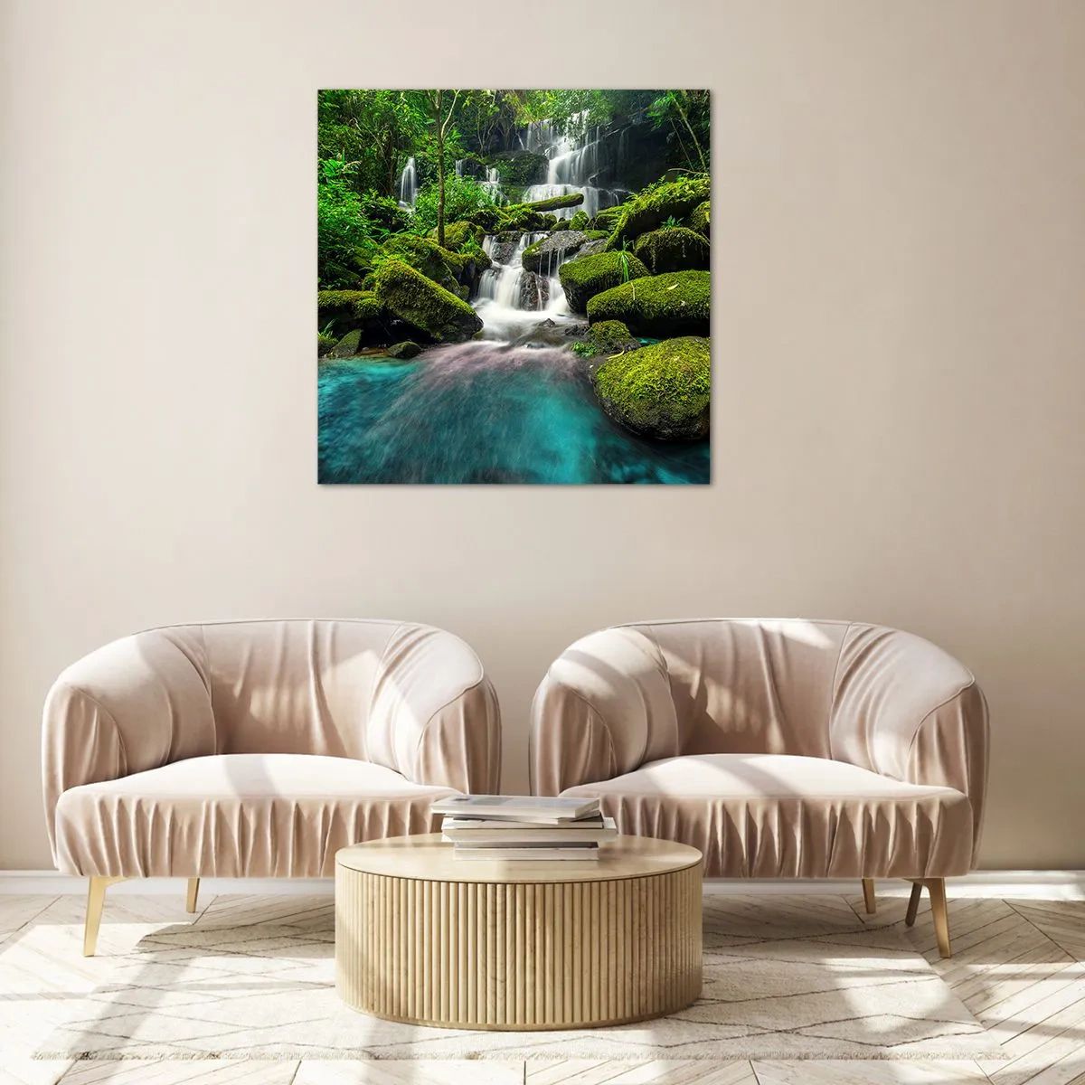 Cuadro sobre vidrio - Impresiones sobre Vidrio - Turquesa, zafiro y plata líquida - 40x40 cm