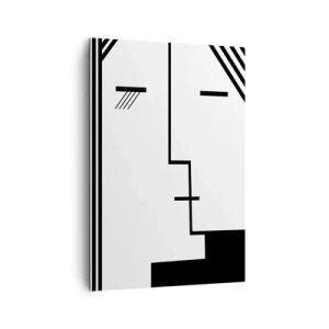 Cuadro sobre lienzo - Impresión de Imagen - Abstracción geométrica de un beso en blanco y negro. - 70x100cm - Solo un beso - Decoración de pared moderna para salón y dormitorio ARTTOR