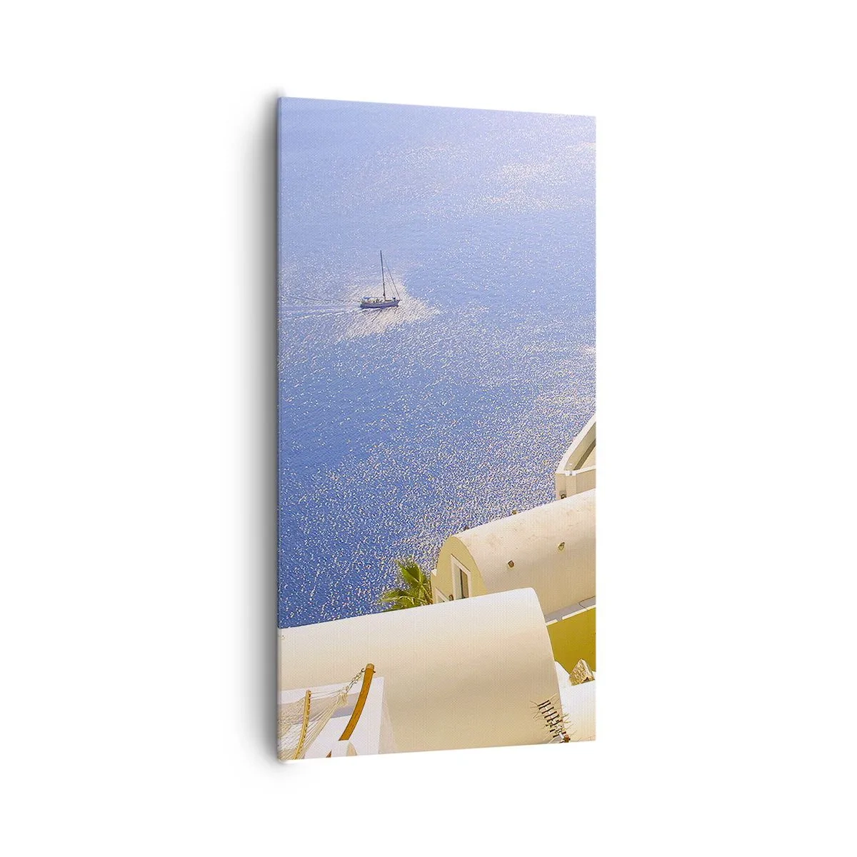Cuadro sobre lienzo - Impresión de Imagen - Paisaje griego en blanco y azul - 65x120 cm