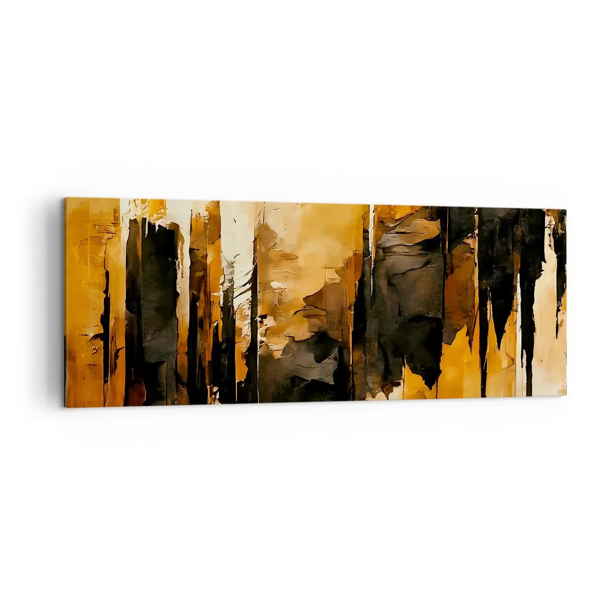 Cuadro sobre lienzo - Impresión de Imagen - Rayas abstractas doradas y negras en una composición artística - 140x50cm - Armonía de negro y oro - Decoración de pared moderna para salón y dormitorio ARTTOR