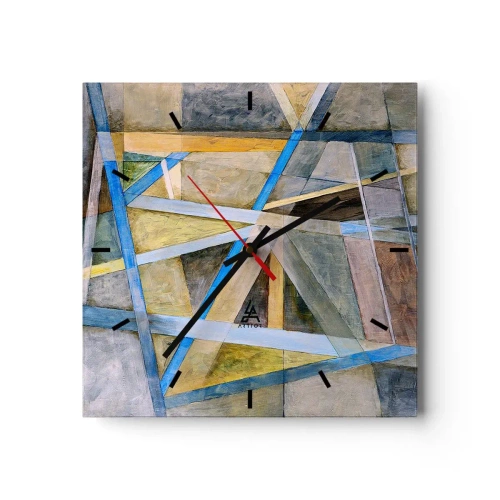 Reloj de pared - Reloj de vidrio - Composición geométrica con líneas claras y azules. - 30x30cm - ¿Recto o inclinado? - Decoración de pared moderna para salón y dormitorio ARTTOR