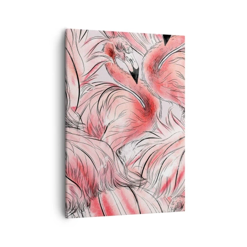 Cuadro sobre lienzo - Impresión de Imagen - Delicados dibujos de flamencos rosados - 50x70cm - Ballet de aves - Decoración de pared moderna para salón y dormitorio ARTTOR