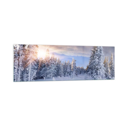 Cuadro sobre vidrio - Impresiones sobre Vidrio - Paisaje invernal con un bosque nevado al atardecer - 160x50cm - Un espectáculo de naturaleza nevada - Decoración de pared moderna para salón y dormitorio ARTTOR
